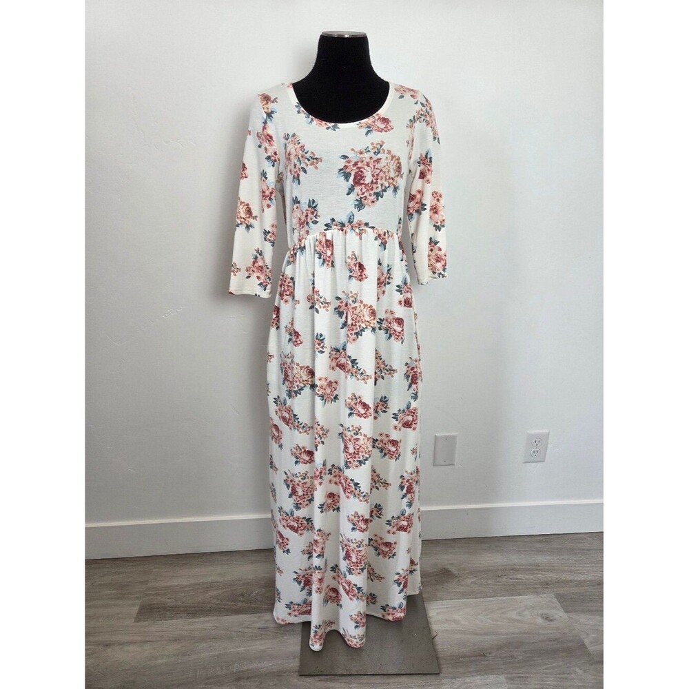 Chris & Carol Floral Maxi Dress Soft Knit Pockets Modest Teacher Cottagecore S